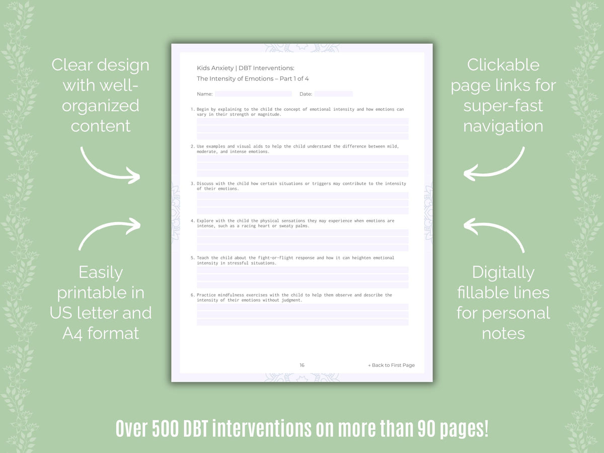 Kids Anxiety Dialectical Behavior Therapy (DBT) Counseling Templates