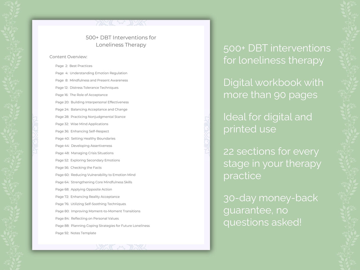 Loneliness Dialectical Behavior Therapy (DBT) Therapist Worksheets