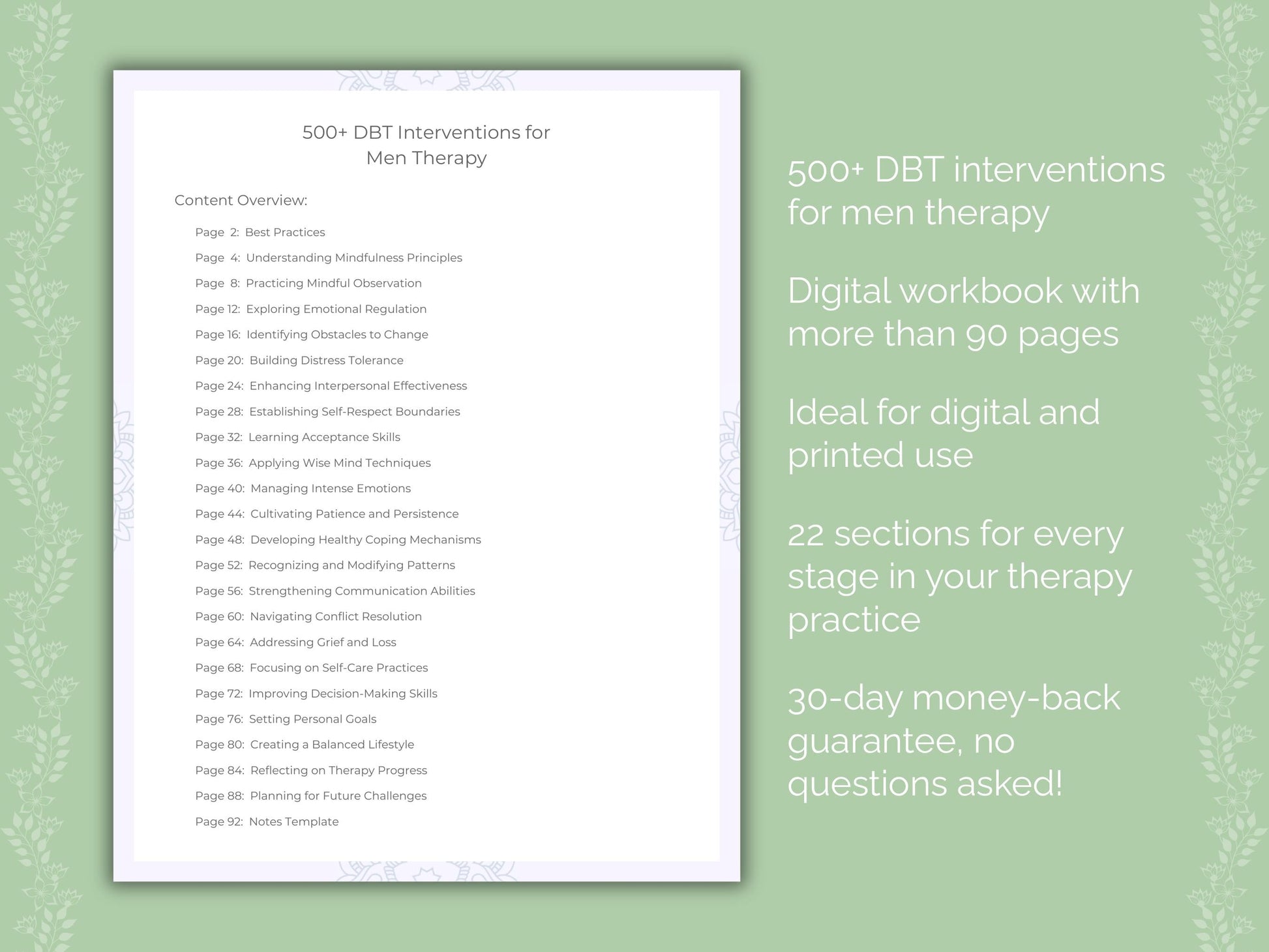 Men Dialectical Behavior Therapy (DBT) Therapist Worksheets