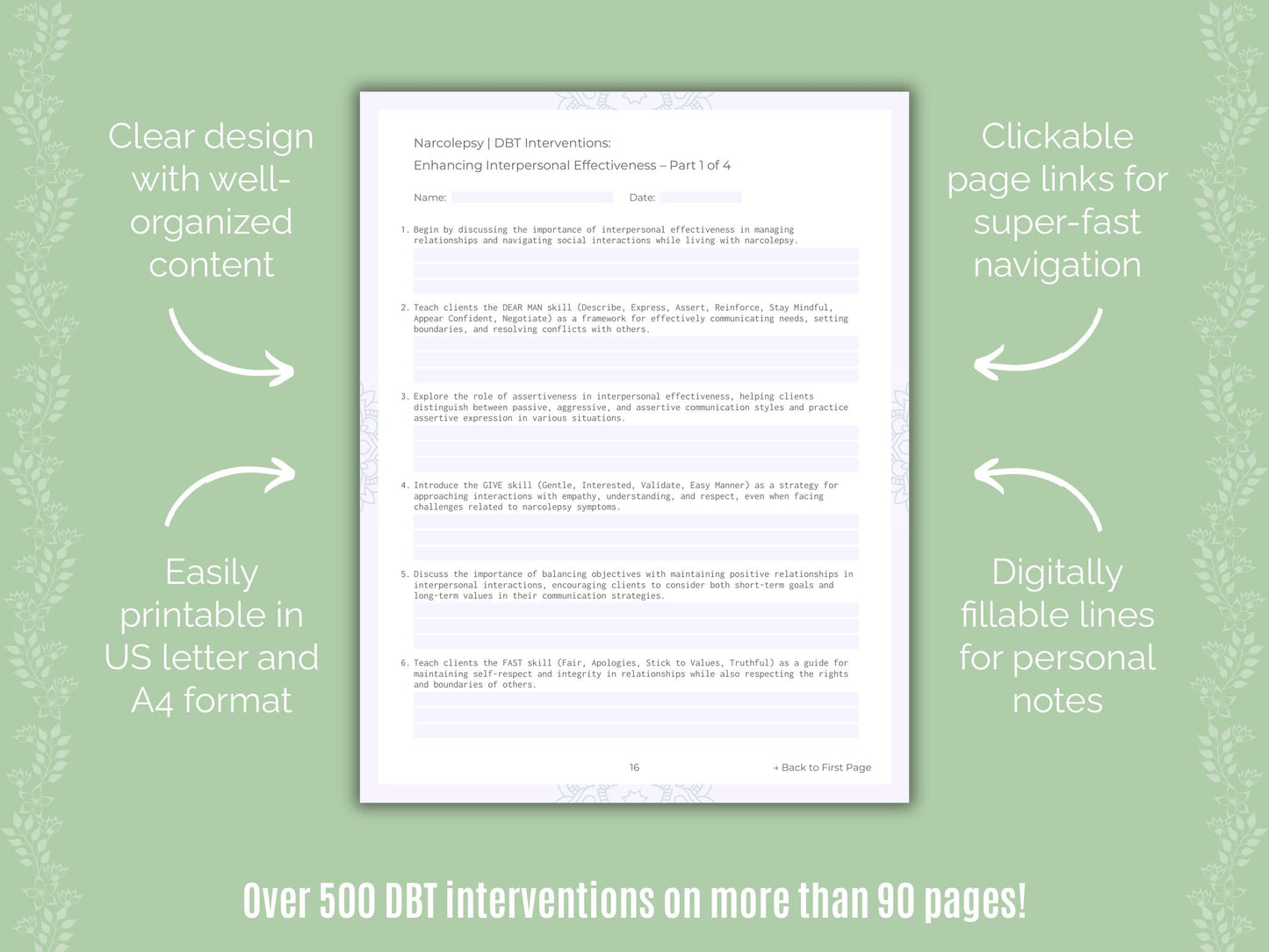 Narcolepsy Dialectical Behavior Therapy (DBT) Counseling Templates