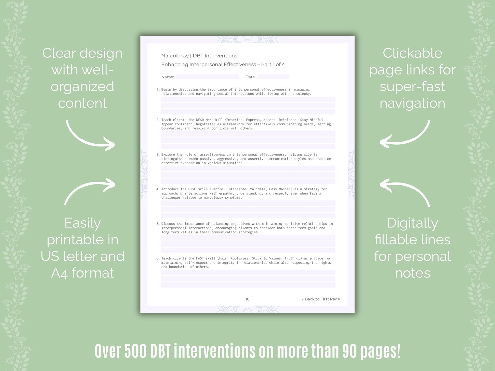 Narcolepsy Dialectical Behavior Therapy (DBT) Counseling Templates