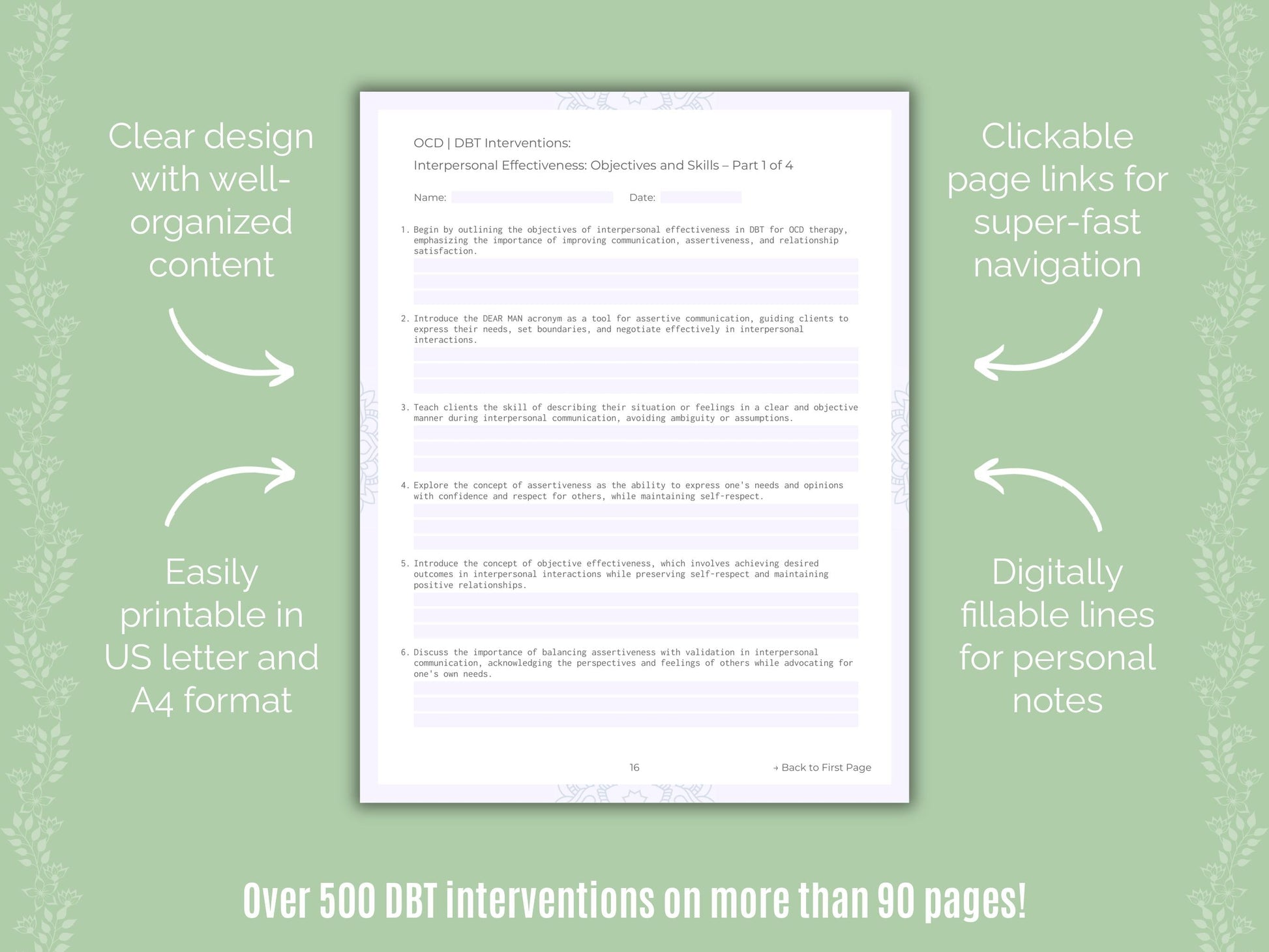 Obsessive-Compulsive Disorder (OCD) Dialectical Behavior Therapy (DBT) Counseling Templates