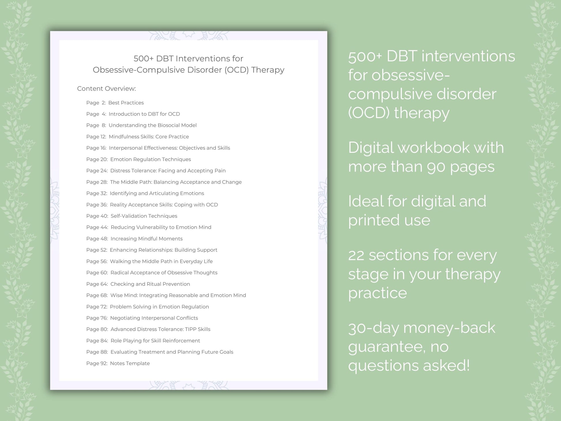 Obsessive-Compulsive Disorder (OCD) Dialectical Behavior Therapy (DBT) Therapist Worksheets