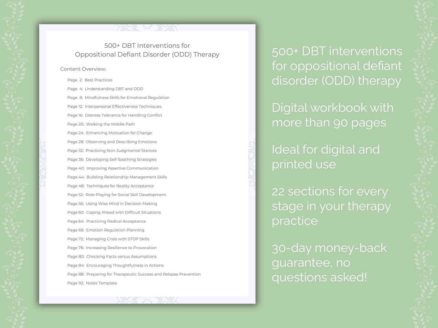 Oppositional Defiant Disorder (ODD) Dialectical Behavior Therapy (DBT) Therapist Worksheets