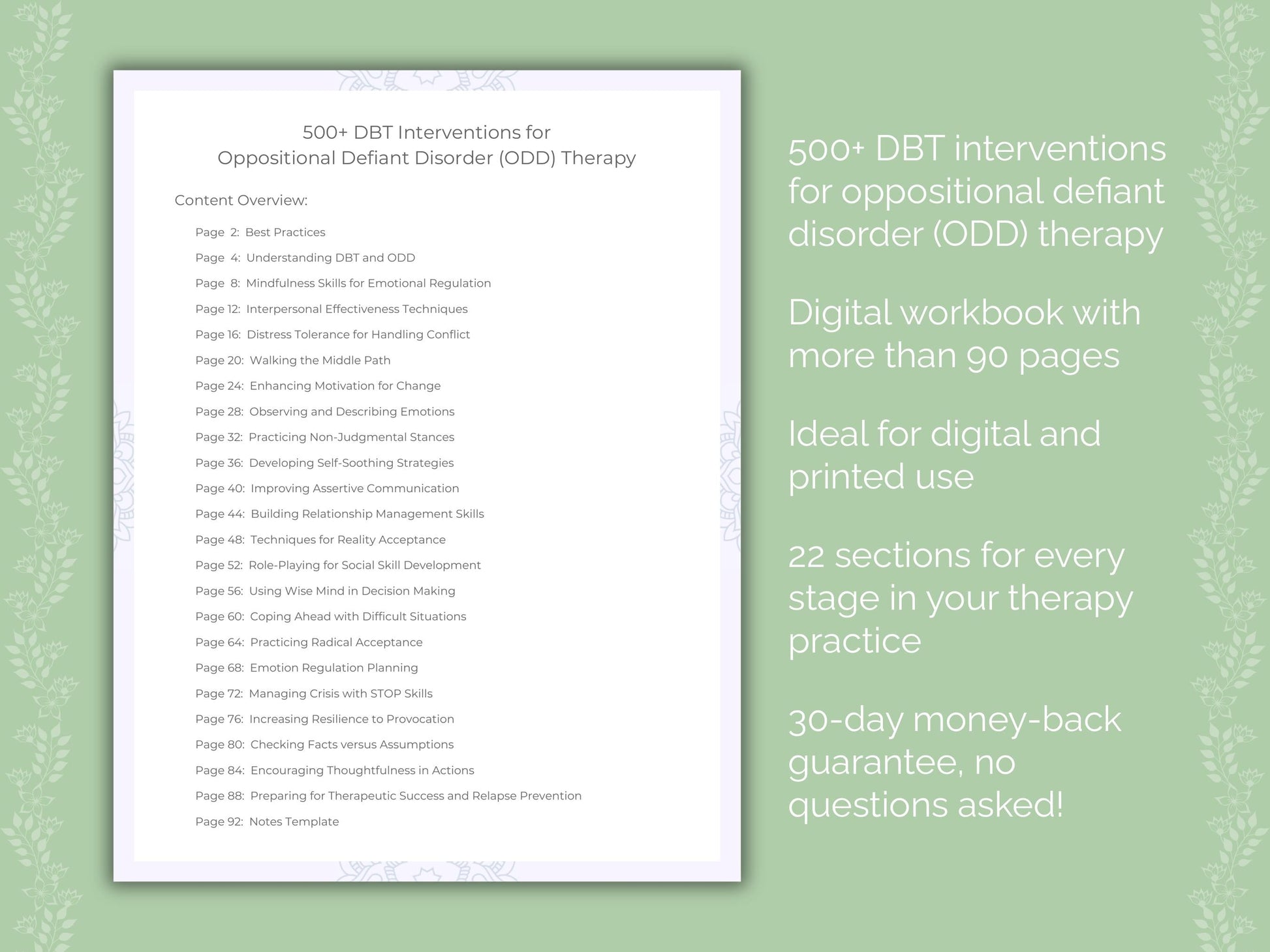 Oppositional Defiant Disorder (ODD) Dialectical Behavior Therapy (DBT) Therapist Worksheets