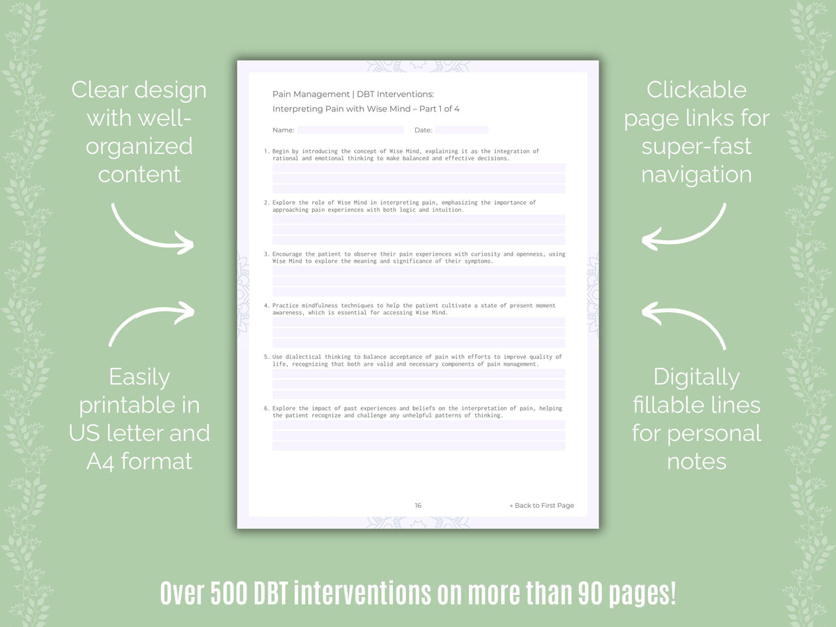 Pain Management Dialectical Behavior Therapy (DBT) Counseling Templates