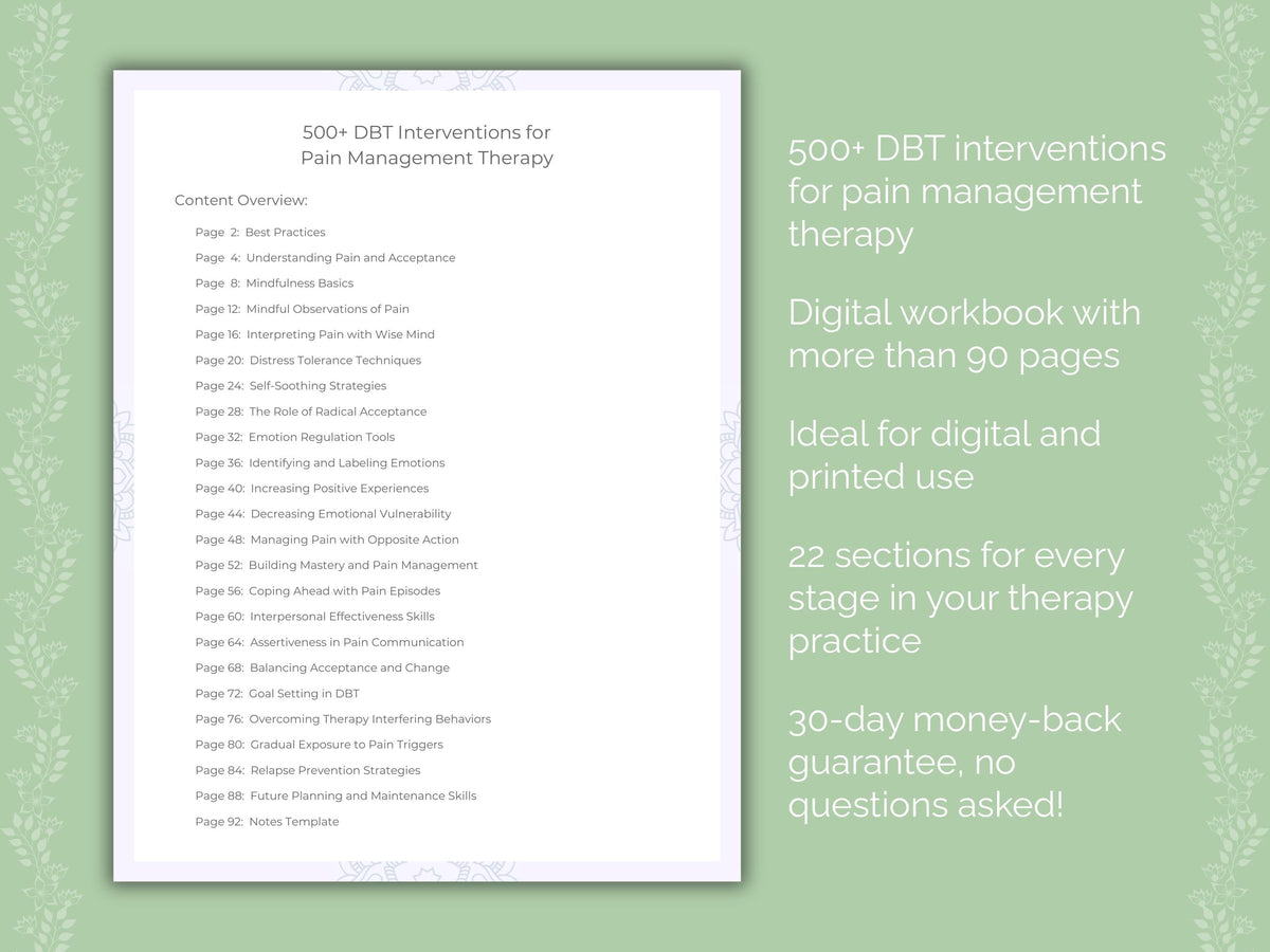 Pain Management Dialectical Behavior Therapy (DBT) Therapist Worksheets