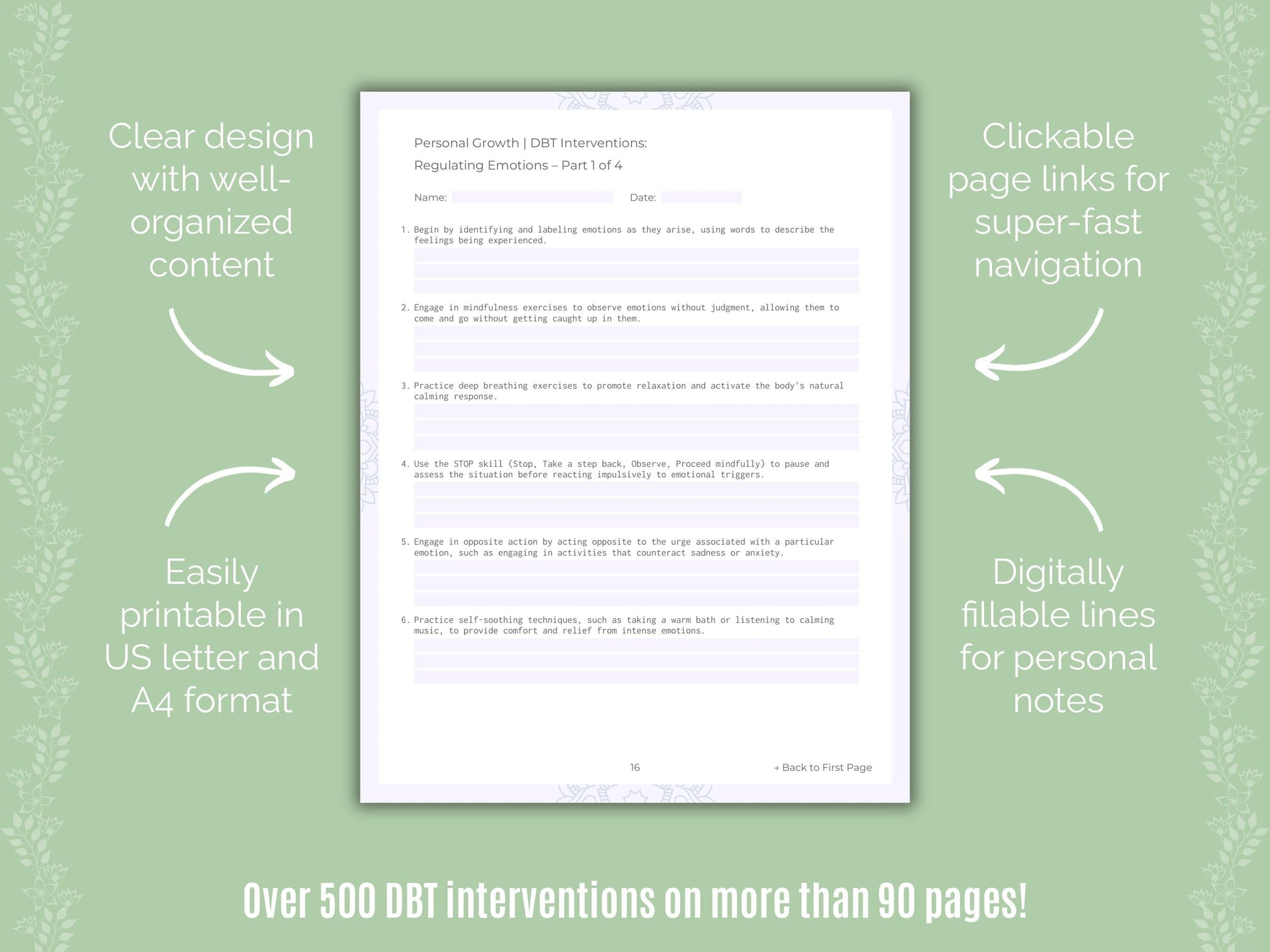 Personal Growth Dialectical Behavior Therapy (DBT) Counseling Templates