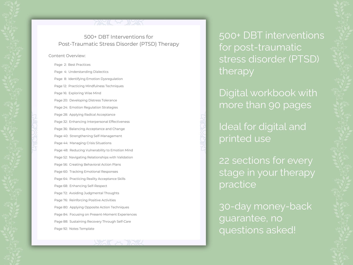 Post-Traumatic Stress Disorder (PTSD) Dialectical Behavior Therapy (DBT) Therapist Worksheets