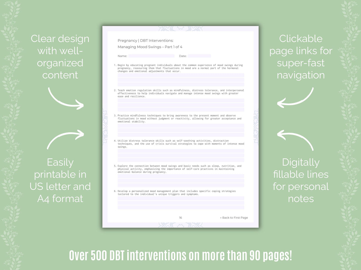 Pregnancy Dialectical Behavior Therapy (DBT) Counseling Templates