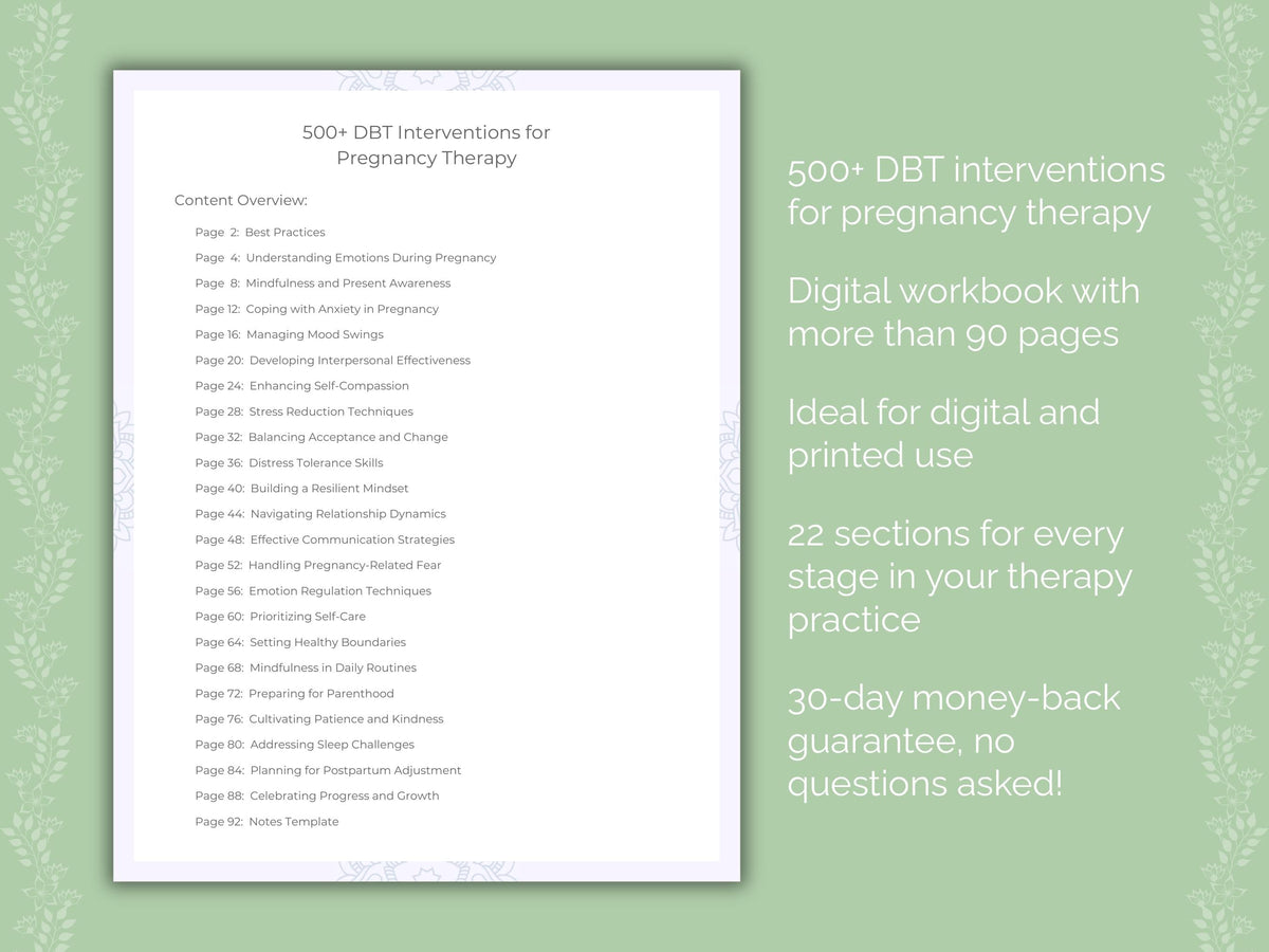Pregnancy Dialectical Behavior Therapy (DBT) Therapist Worksheets