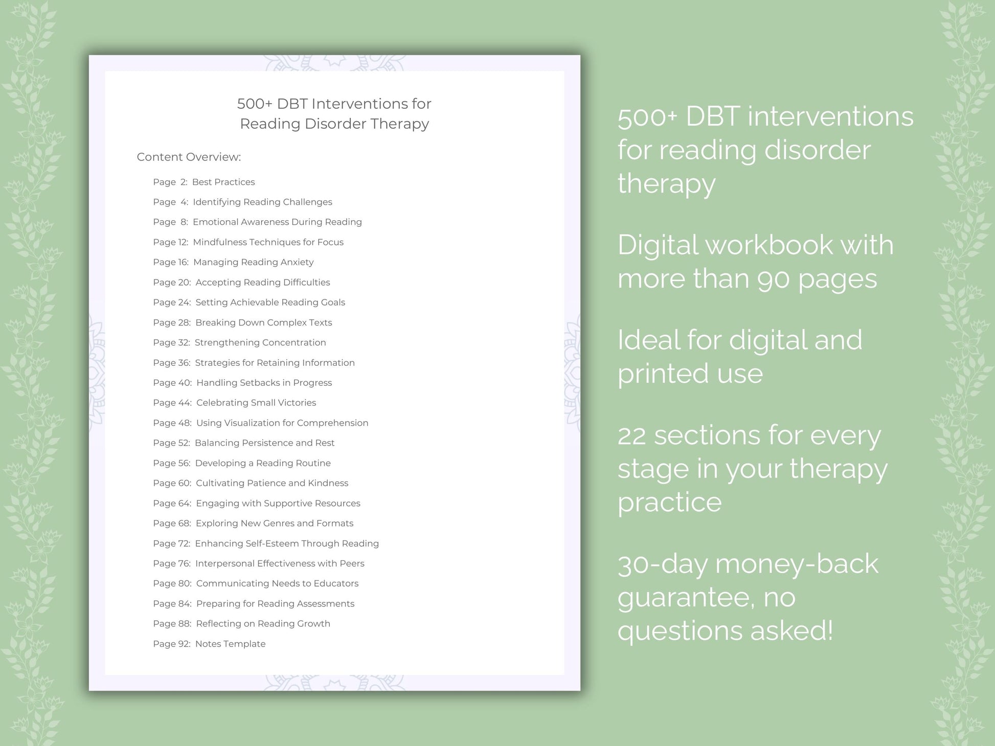 Reading Disorder Dialectical Behavior Therapy (DBT) Therapist Worksheets