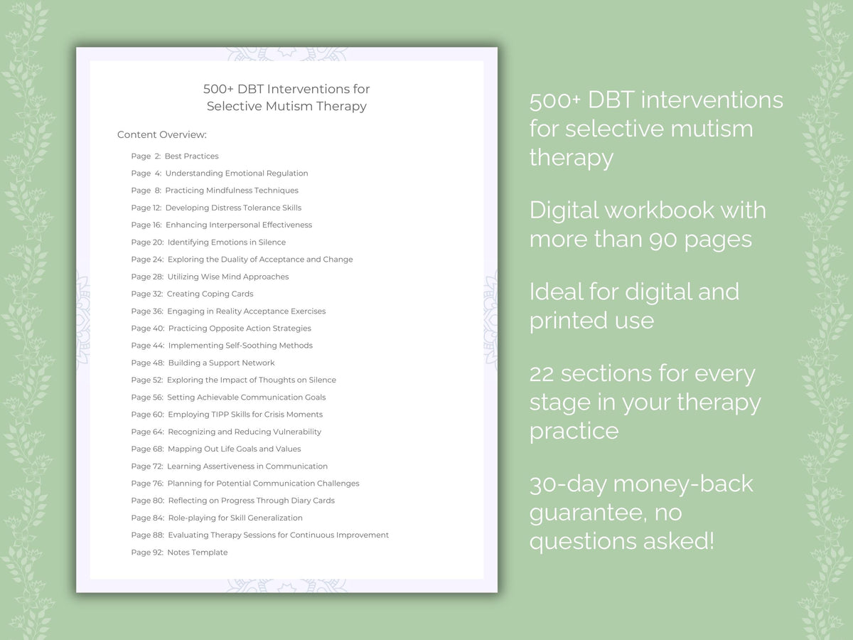 Selective Mutism Dialectical Behavior Therapy (DBT) Therapist Worksheets