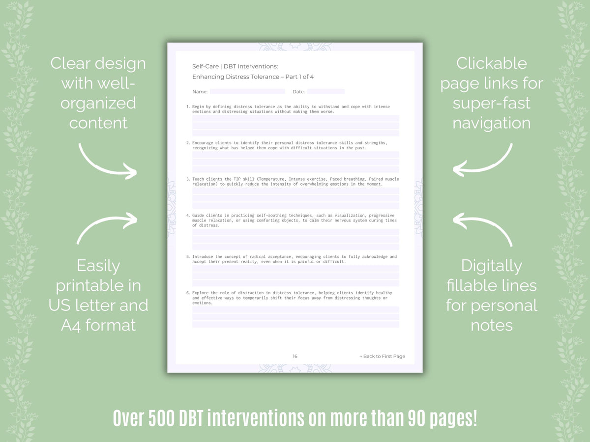 Self-Care Dialectical Behavior Therapy (DBT) Counseling Templates