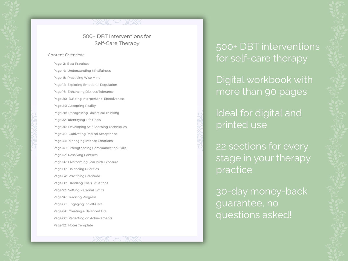 Self-Care Dialectical Behavior Therapy (DBT) Therapist Worksheets