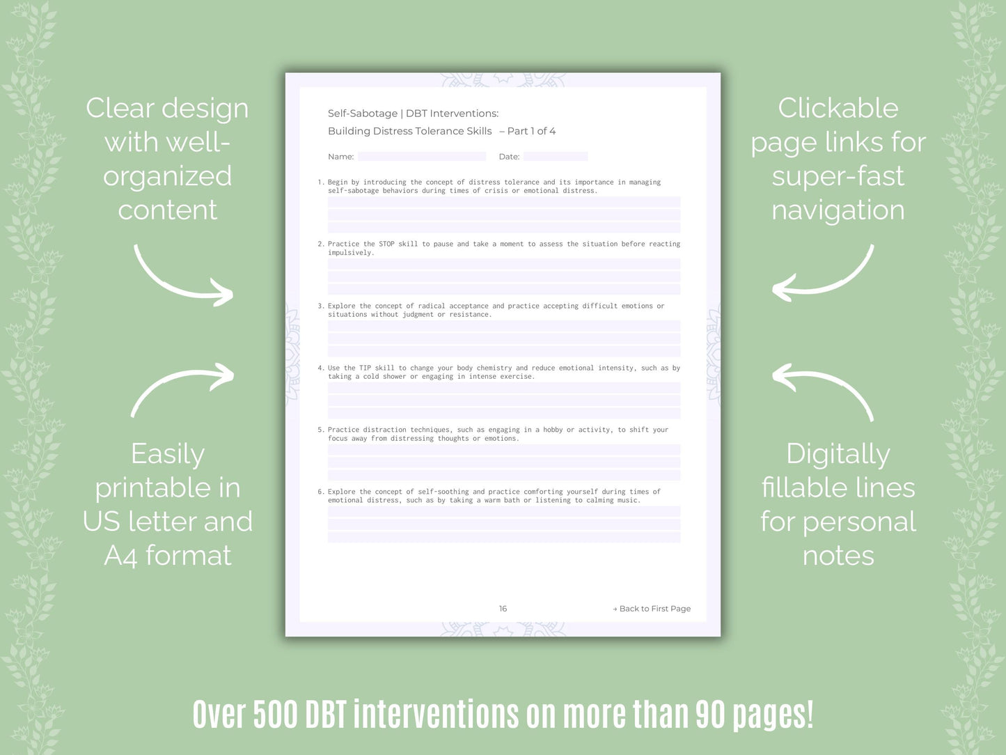 Self-Sabotage Dialectical Behavior Therapy (DBT) Counseling Templates