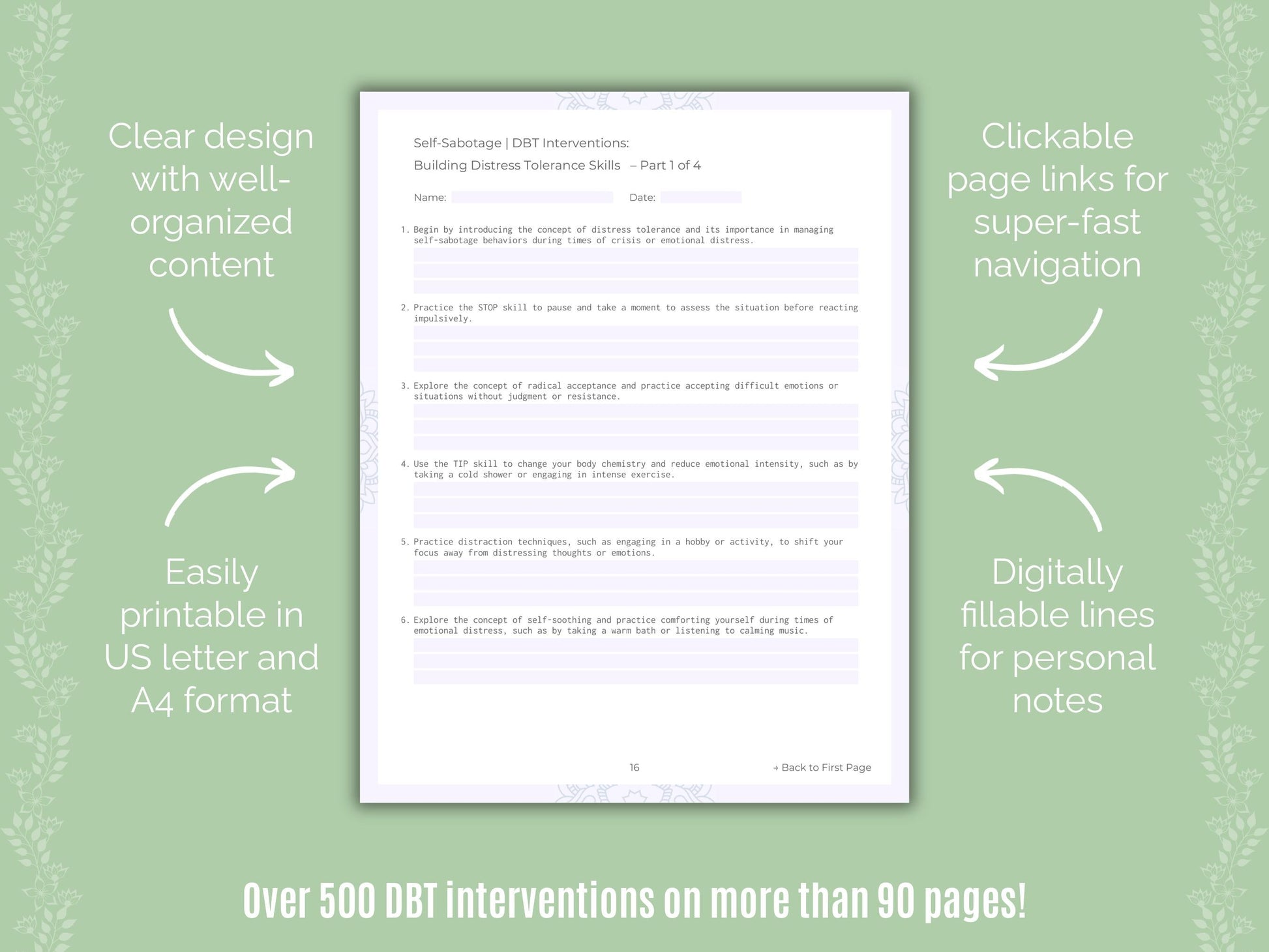 Self-Sabotage Dialectical Behavior Therapy (DBT) Counseling Templates