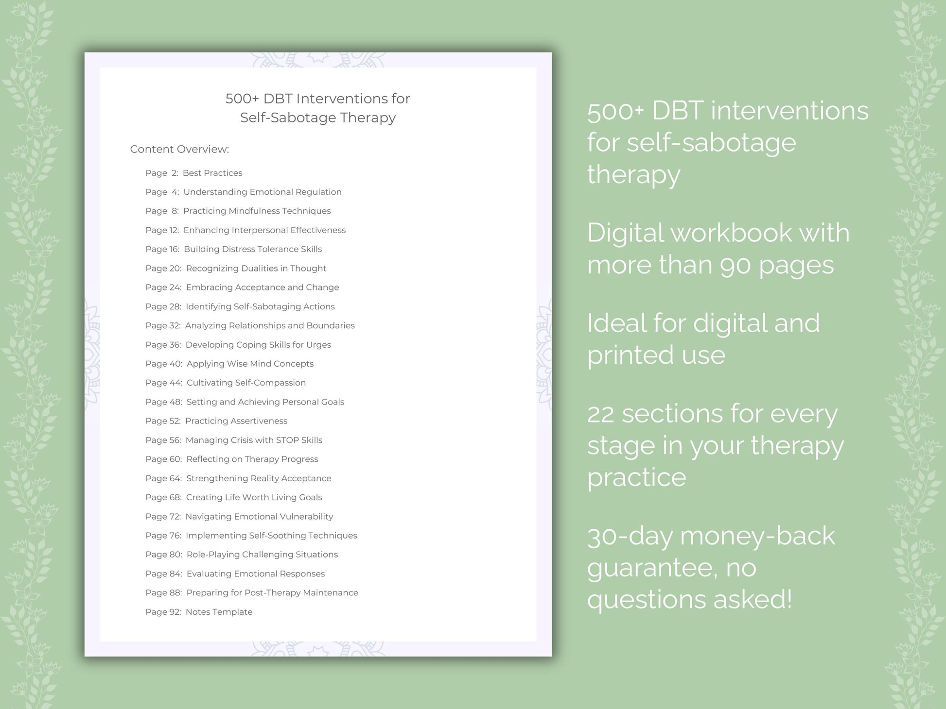 Self-Sabotage Dialectical Behavior Therapy (DBT) Therapist Worksheets