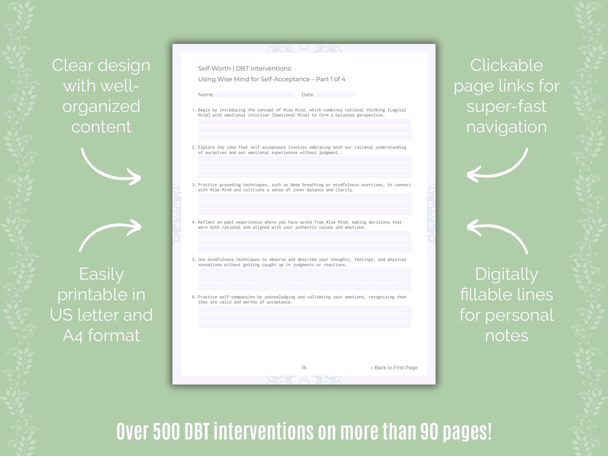 Self-Worth Dialectical Behavior Therapy (DBT) Counseling Templates