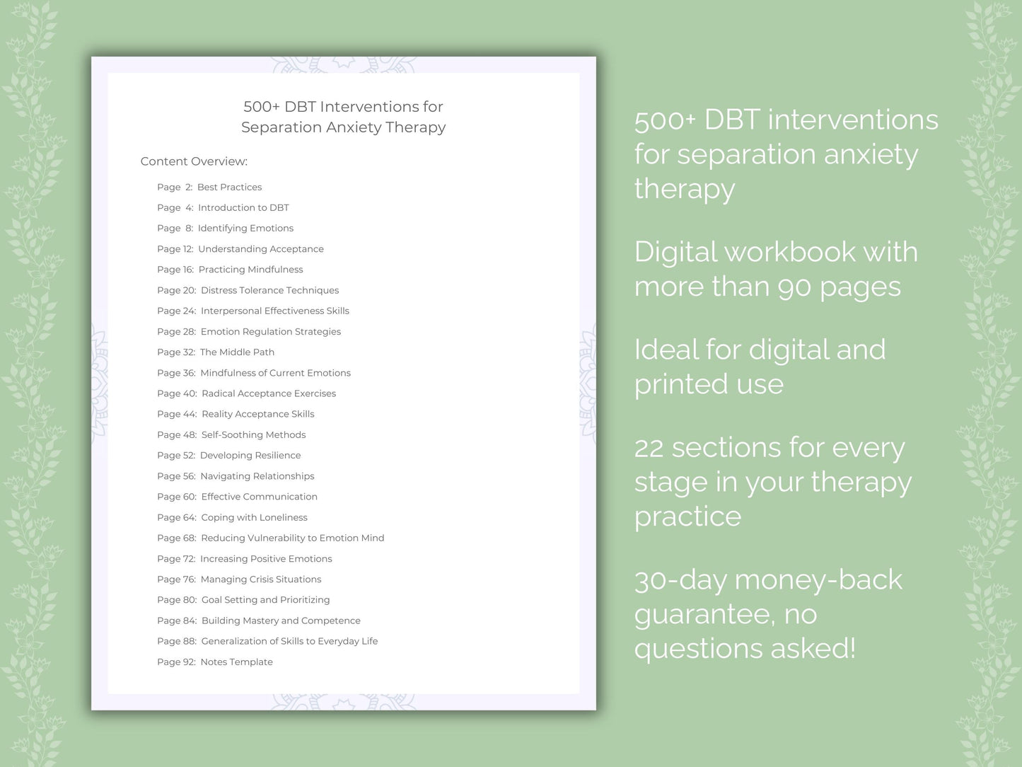 Separation Anxiety Dialectical Behavior Therapy (DBT) Therapist Worksheets
