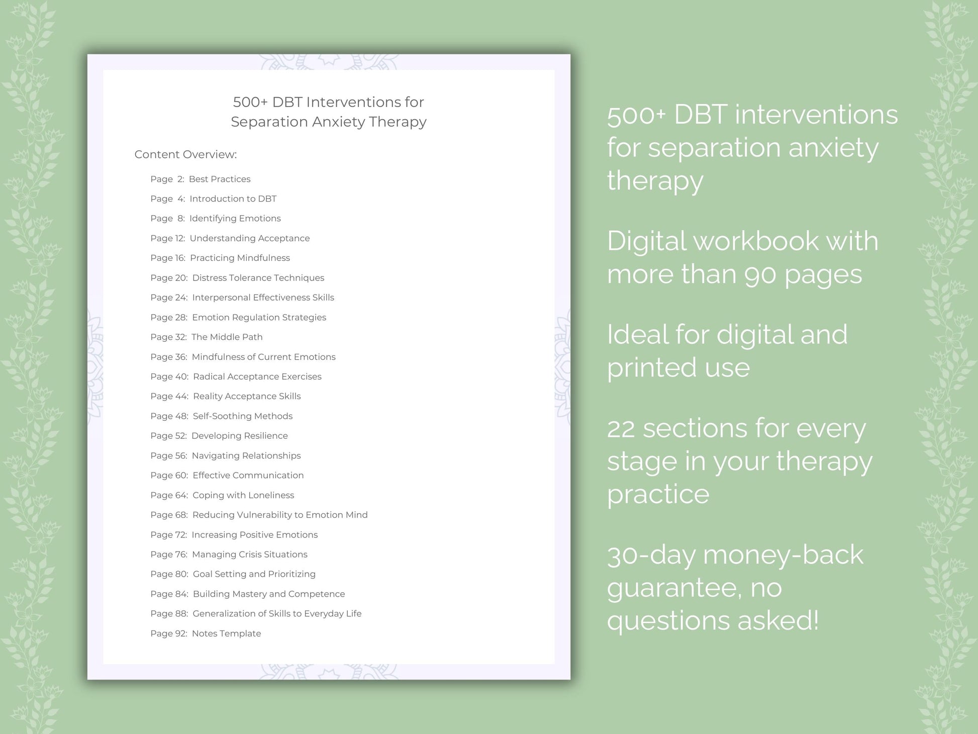 Separation Anxiety Dialectical Behavior Therapy (DBT) Therapist Worksheets