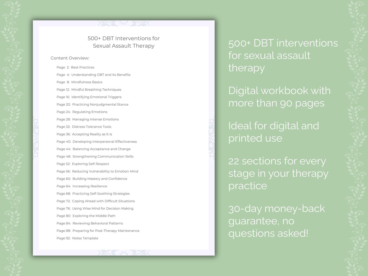 Sexual Assault Dialectical Behavior Therapy (DBT) Therapist Worksheets