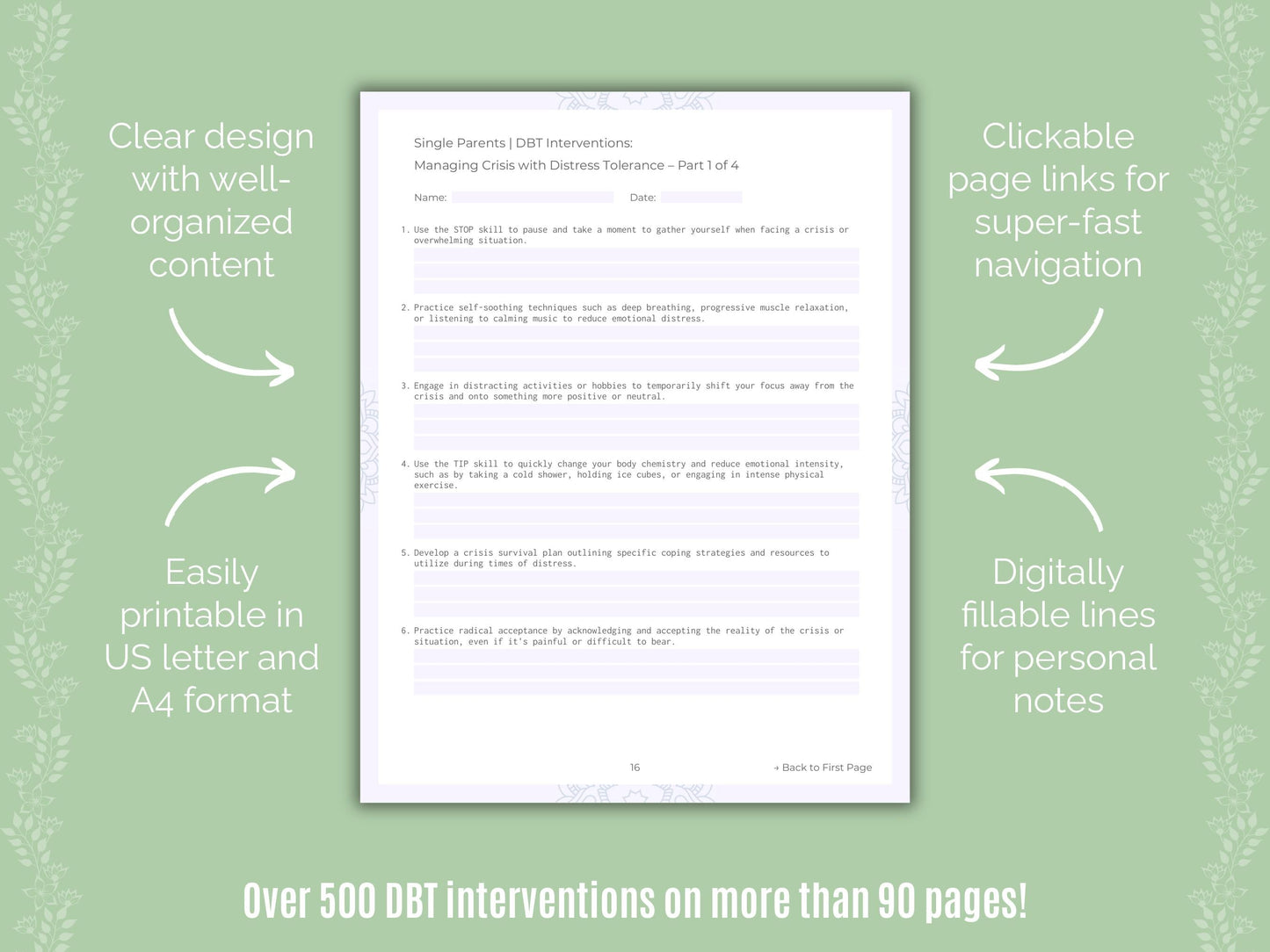 Single Parents Dialectical Behavior Therapy (DBT) Counseling Templates