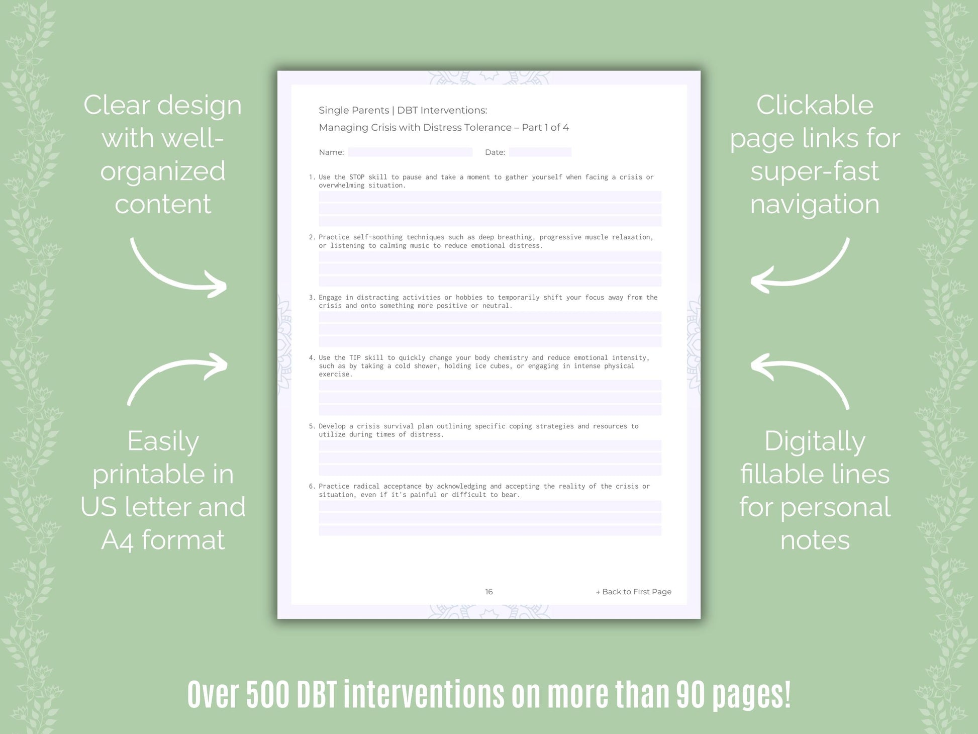 Single Parents Dialectical Behavior Therapy (DBT) Counseling Templates