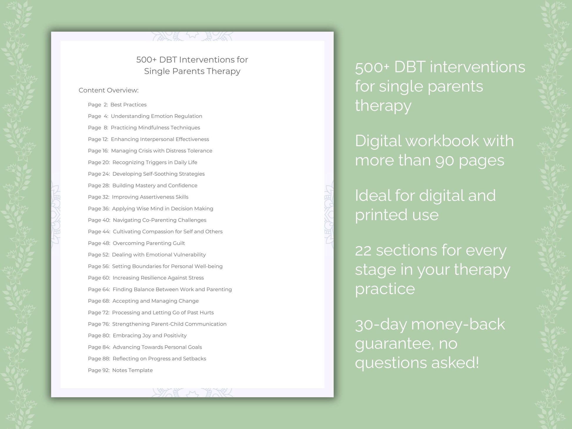 Single Parents Dialectical Behavior Therapy (DBT) Therapist Worksheets