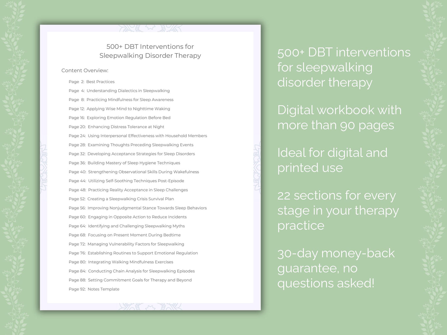 Sleepwalking Disorder Dialectical Behavior Therapy (DBT) Therapist Worksheets