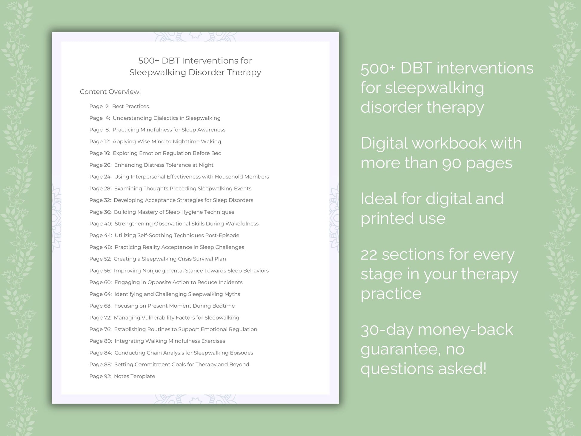 Sleepwalking Disorder Dialectical Behavior Therapy (DBT) Therapist Worksheets