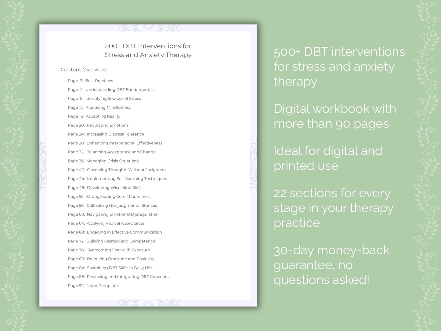 Stress and Anxiety Dialectical Behavior Therapy (DBT) Therapist Worksheets