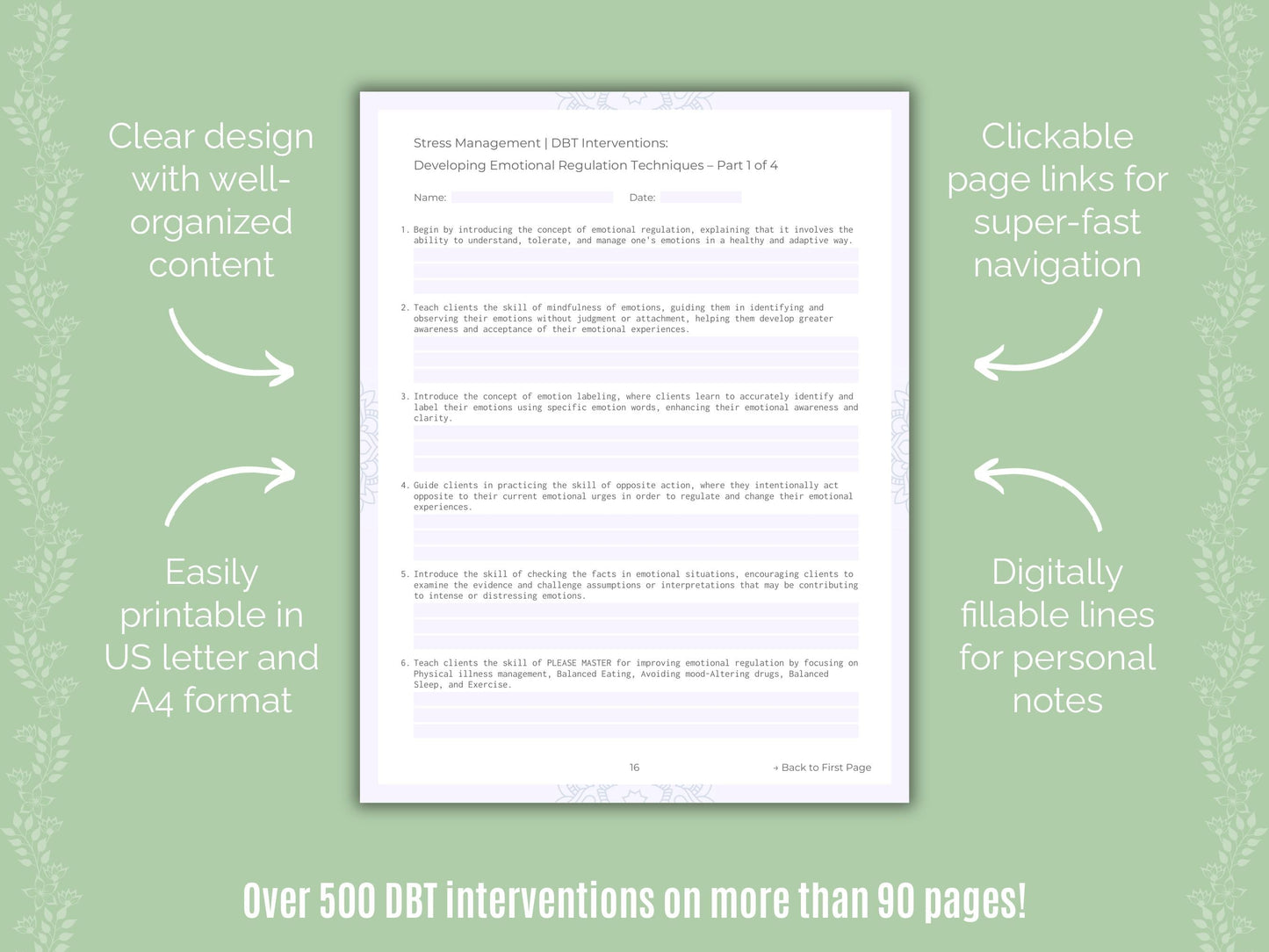 Stress Management Dialectical Behavior Therapy (DBT) Counseling Templates