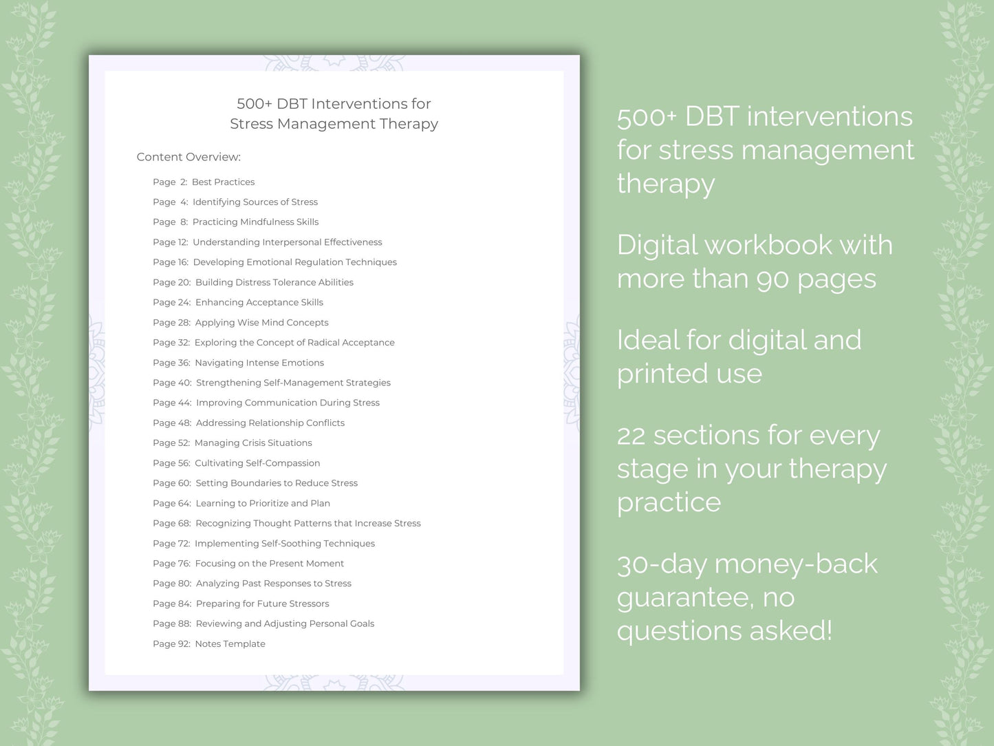 Stress Management Dialectical Behavior Therapy (DBT) Therapist Worksheets