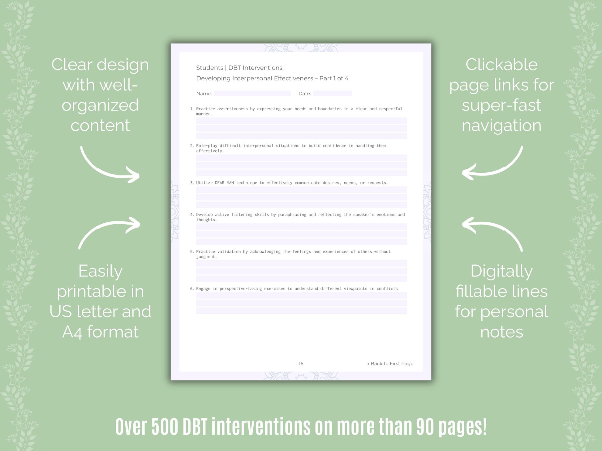 Students Dialectical Behavior Therapy (DBT) Counseling Templates