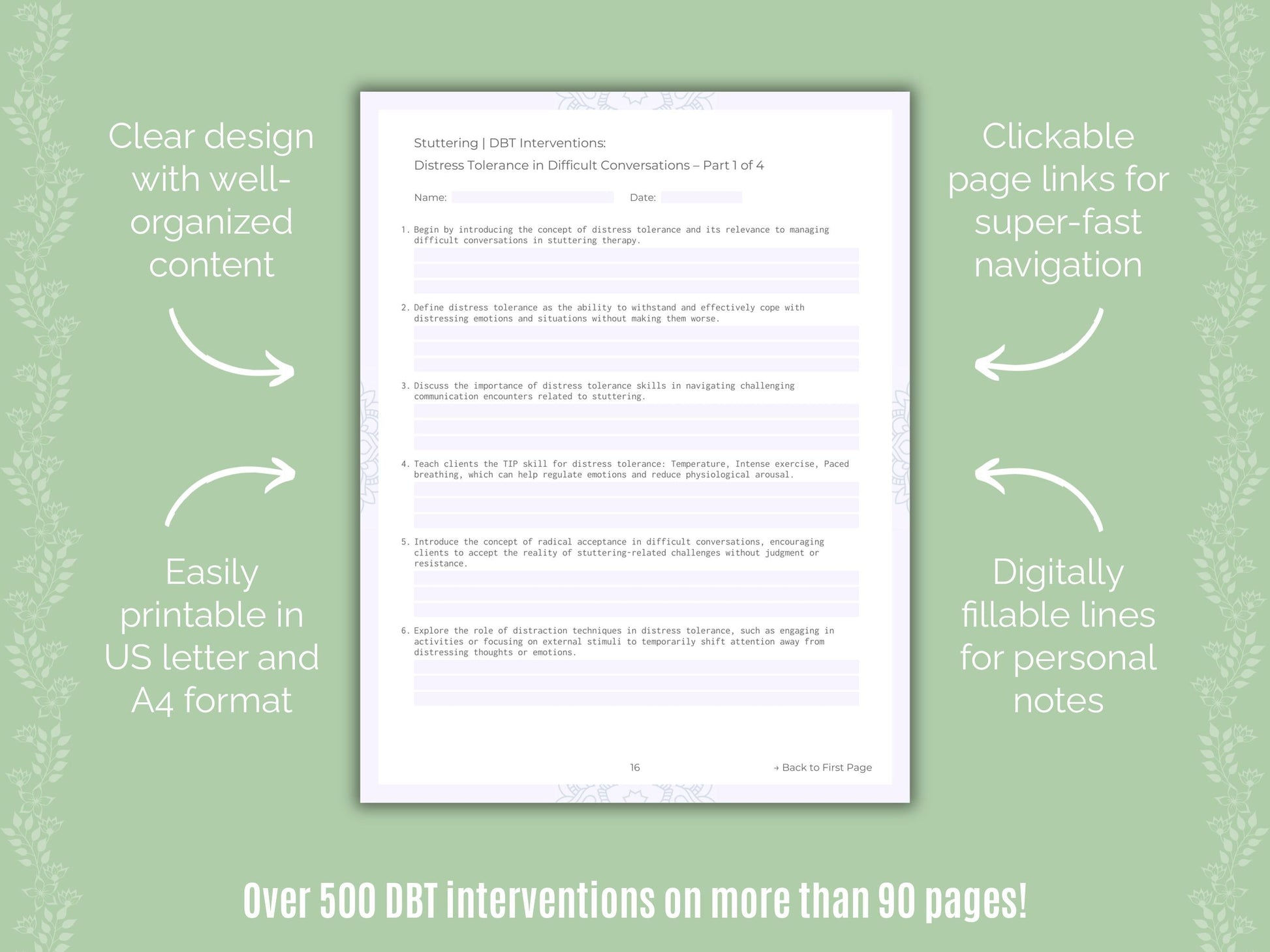 Stuttering Dialectical Behavior Therapy (DBT) Counseling Templates