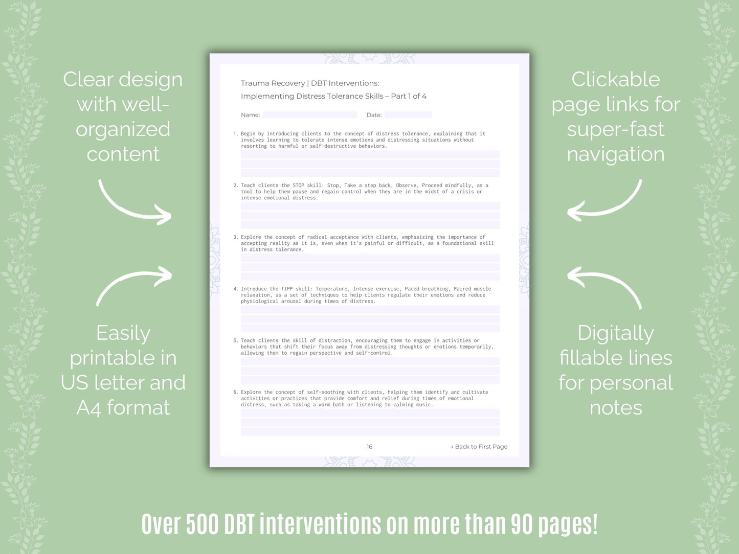 Trauma Recovery Dialectical Behavior Therapy (DBT) Counseling Templates