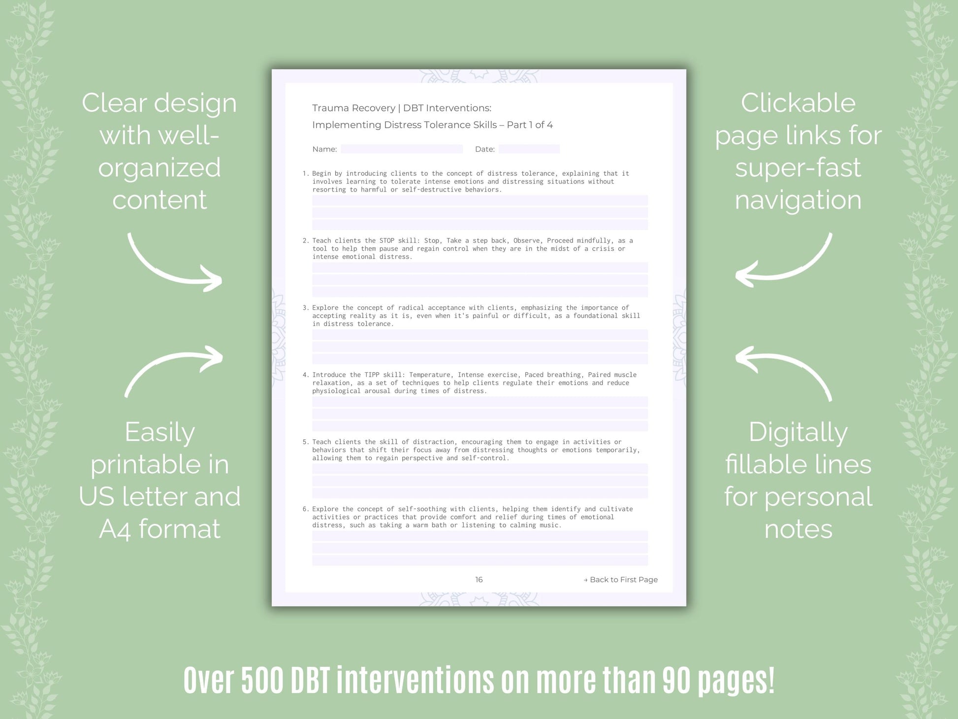 Trauma Recovery Dialectical Behavior Therapy (DBT) Counseling Templates