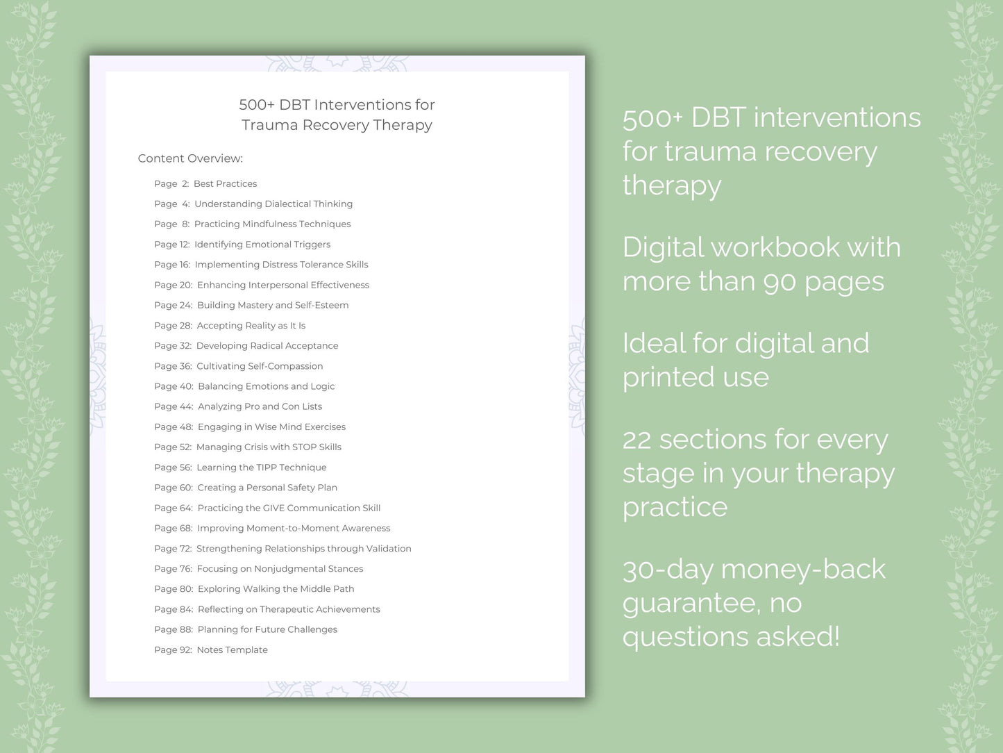 Trauma Recovery Dialectical Behavior Therapy (DBT) Therapist Worksheets