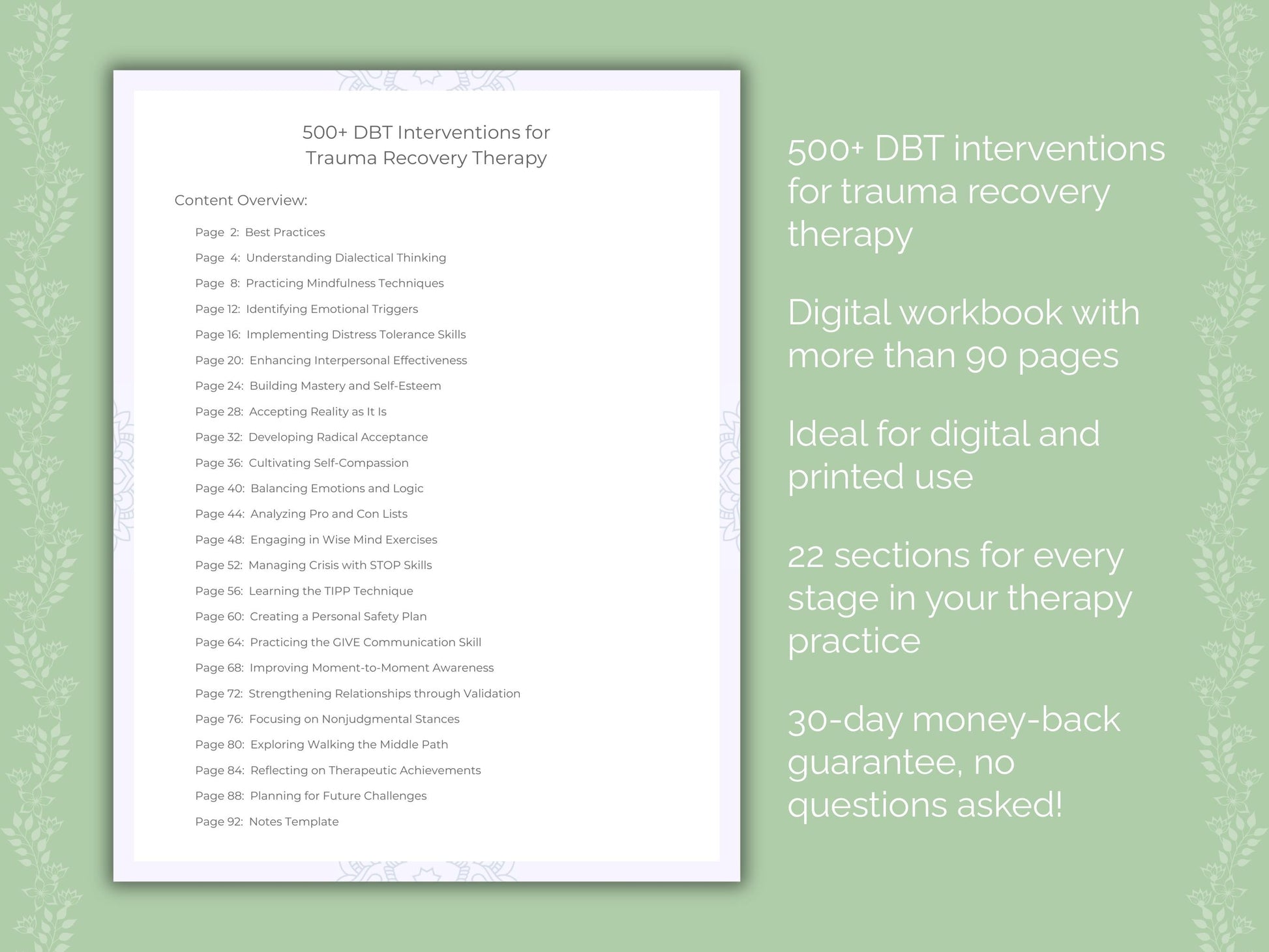 Trauma Recovery Dialectical Behavior Therapy (DBT) Therapist Worksheets