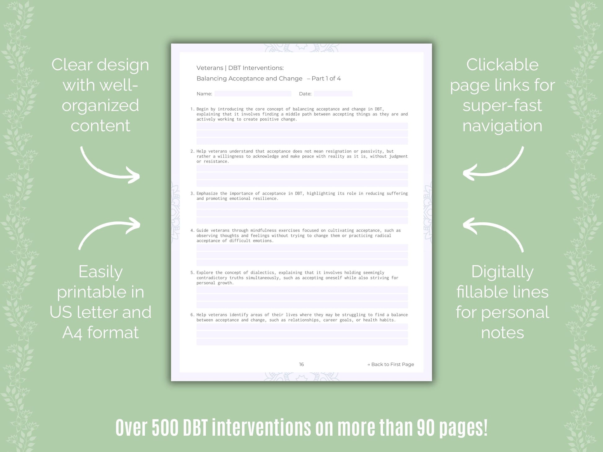 Veterans Dialectical Behavior Therapy (DBT) Counseling Templates