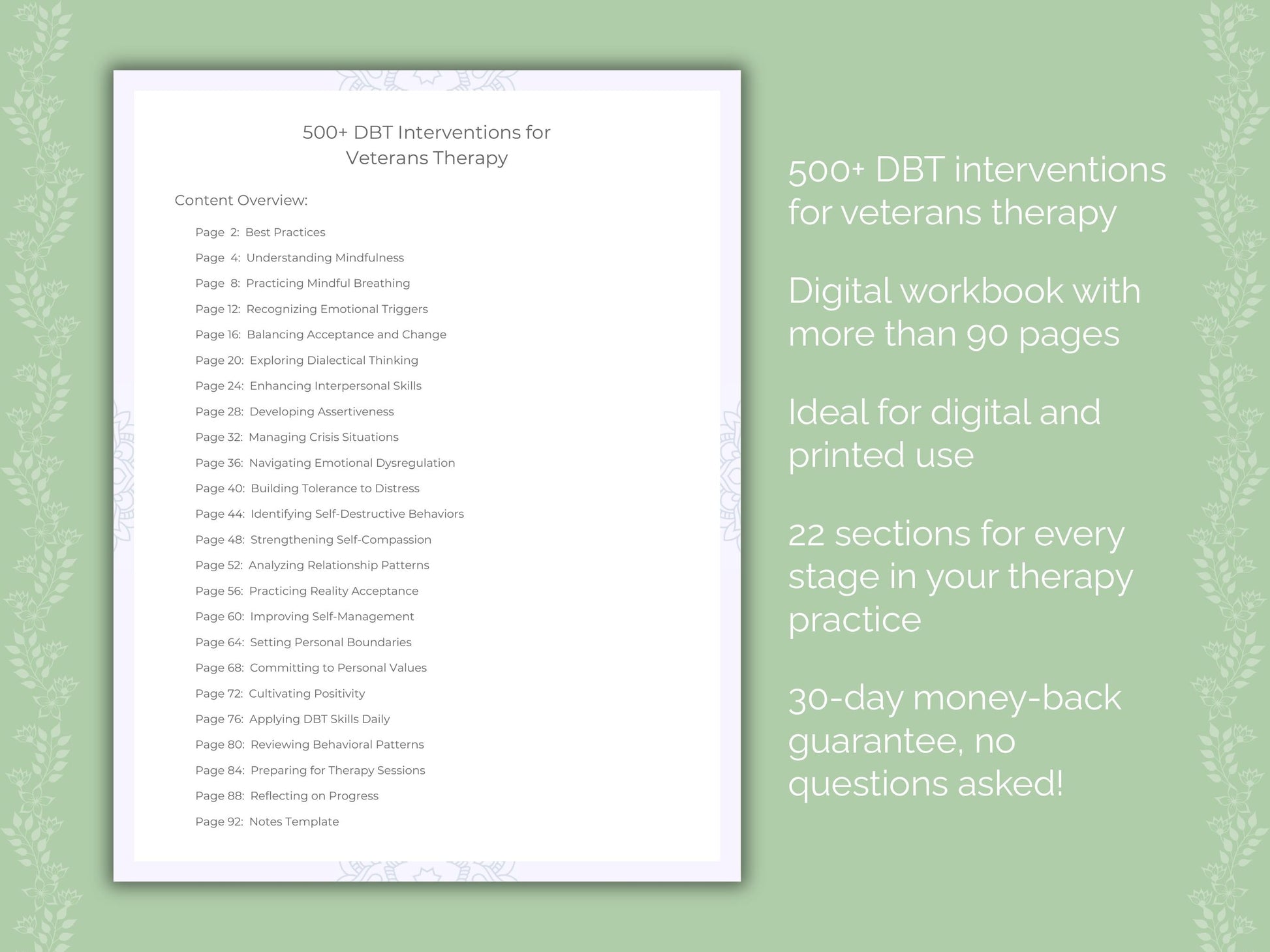 Veterans Dialectical Behavior Therapy (DBT) Therapist Worksheets