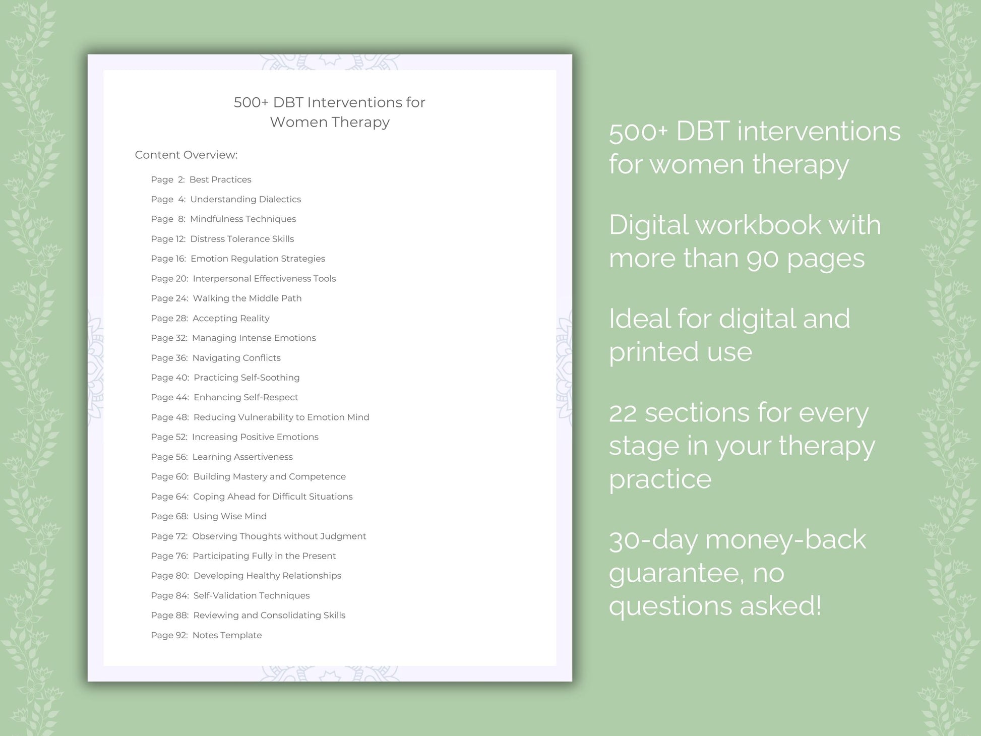 Women Dialectical Behavior Therapy (DBT) Therapist Worksheets