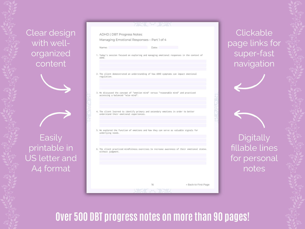 ADHD Dialectical Behavior Therapy (DBT) Counseling Templates