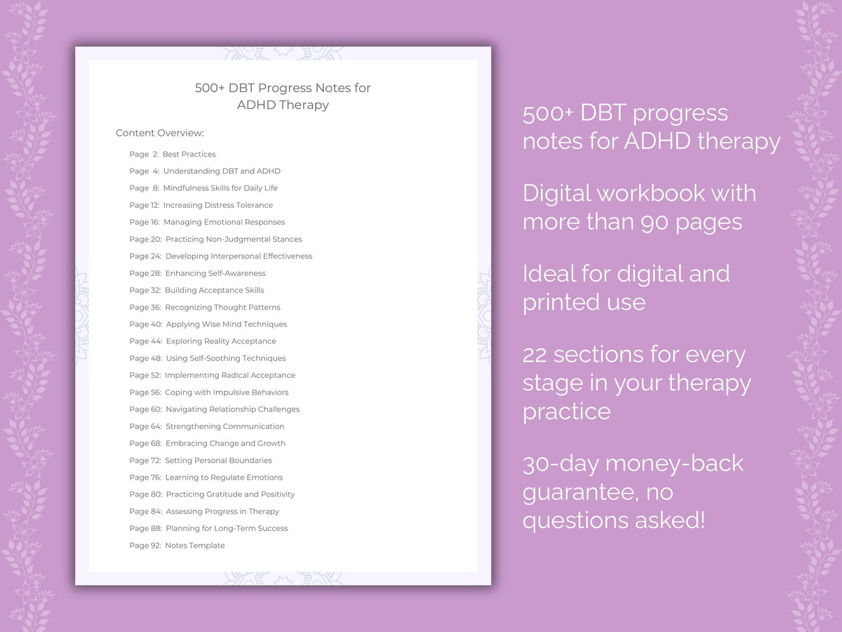 ADHD Dialectical Behavior Therapy (DBT) Therapist Worksheets