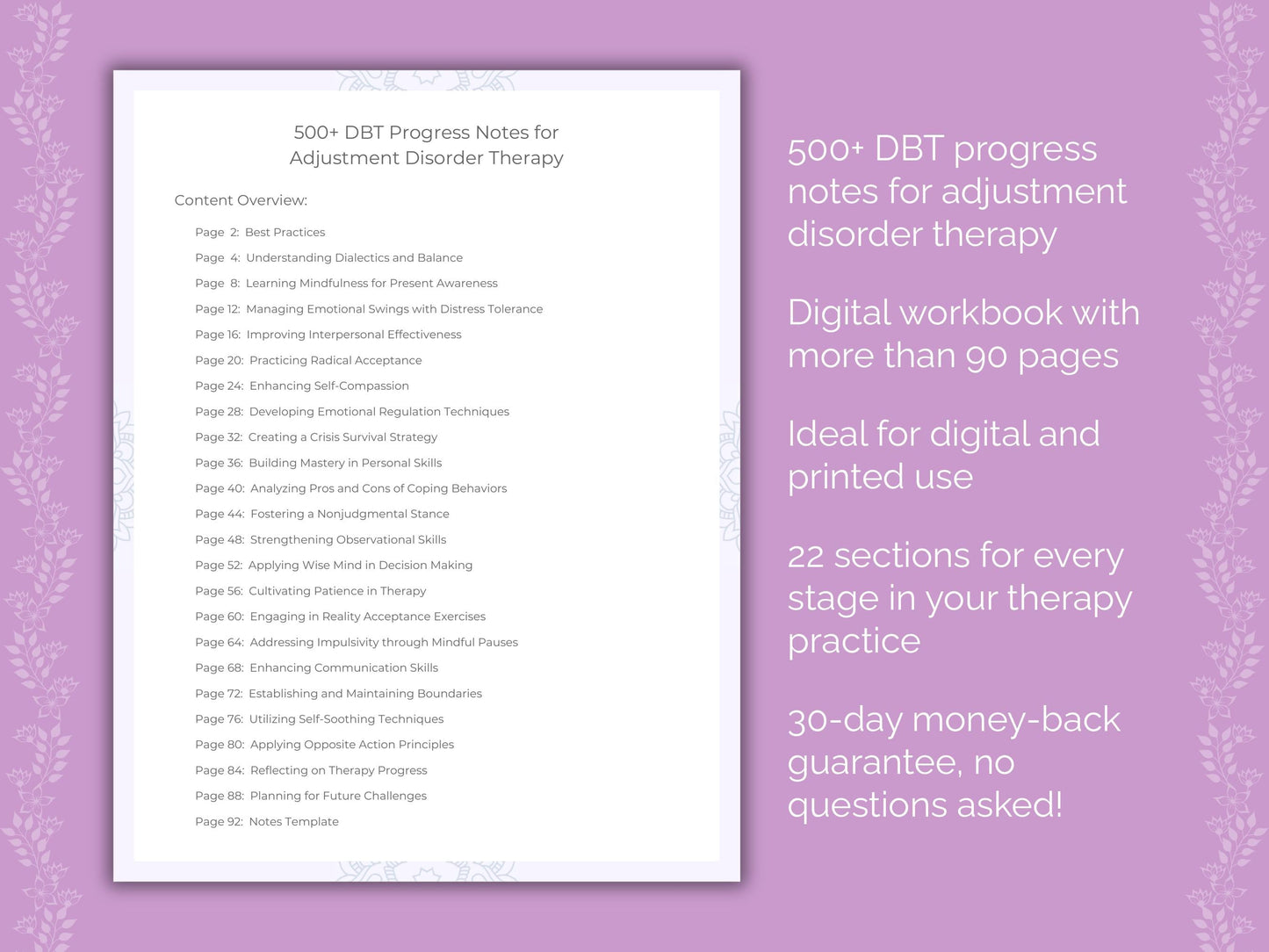 Adjustment Disorder Dialectical Behavior Therapy (DBT) Therapist Worksheets