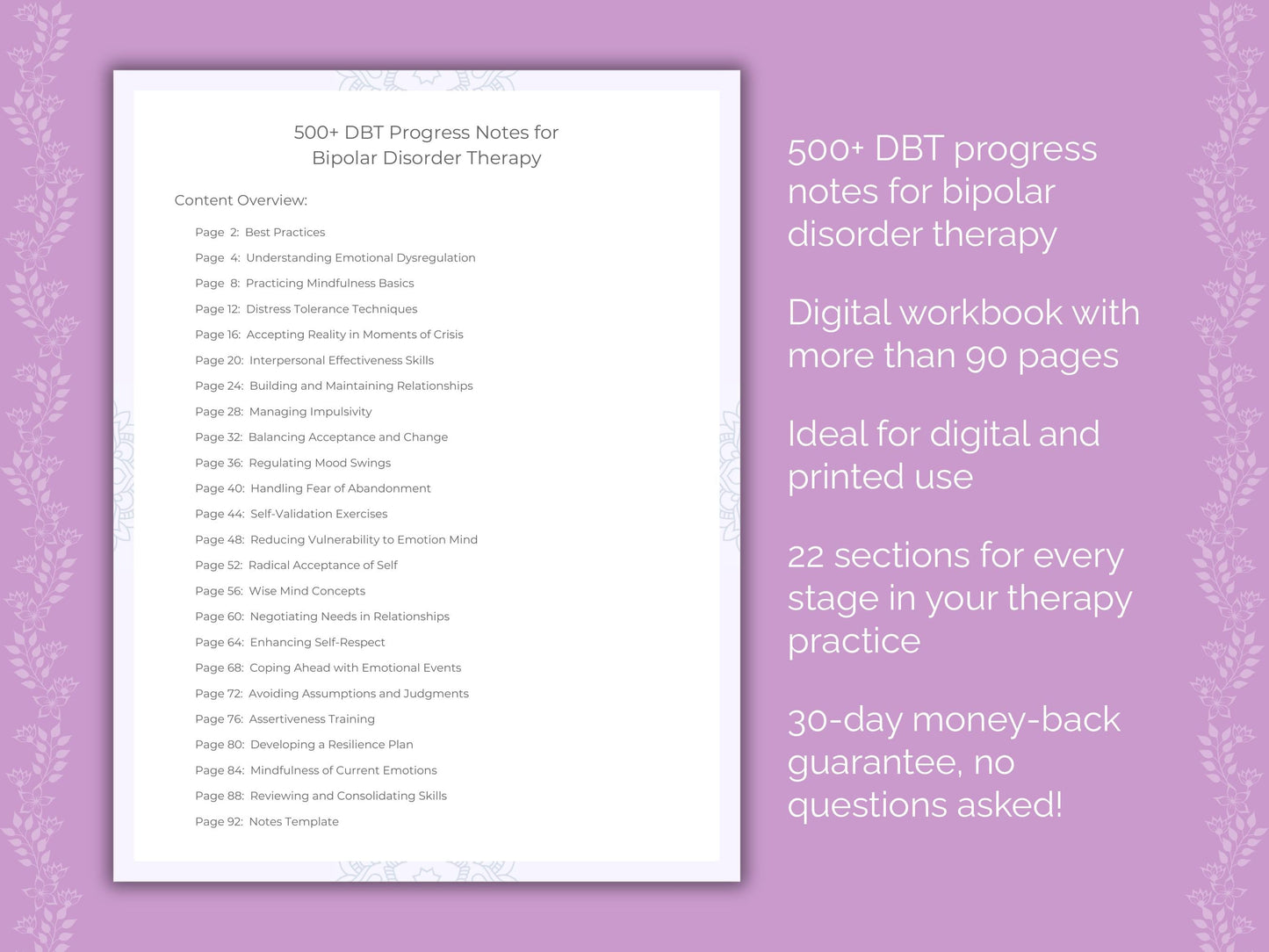 Bipolar Disorder Dialectical Behavior Therapy (DBT) Therapist Worksheets