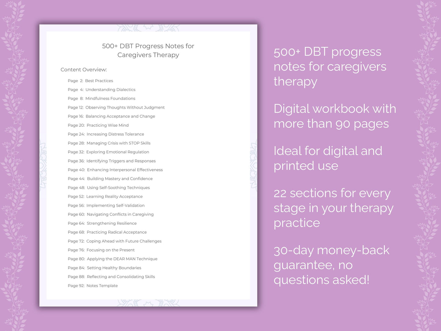 Caregivers Dialectical Behavior Therapy (DBT) Therapist Worksheets