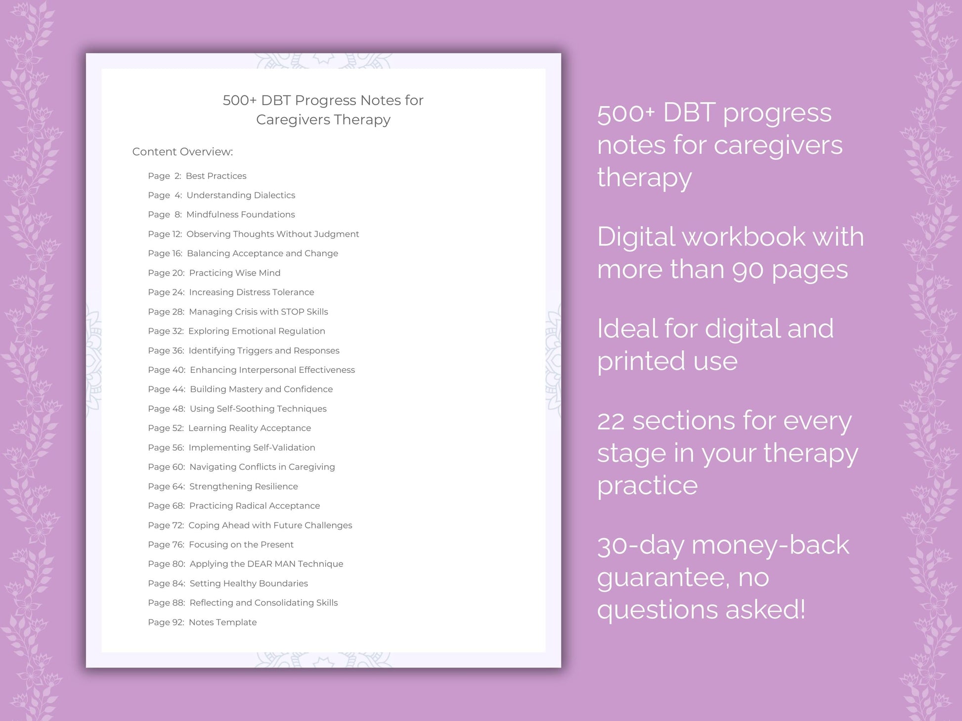 Caregivers Dialectical Behavior Therapy (DBT) Therapist Worksheets