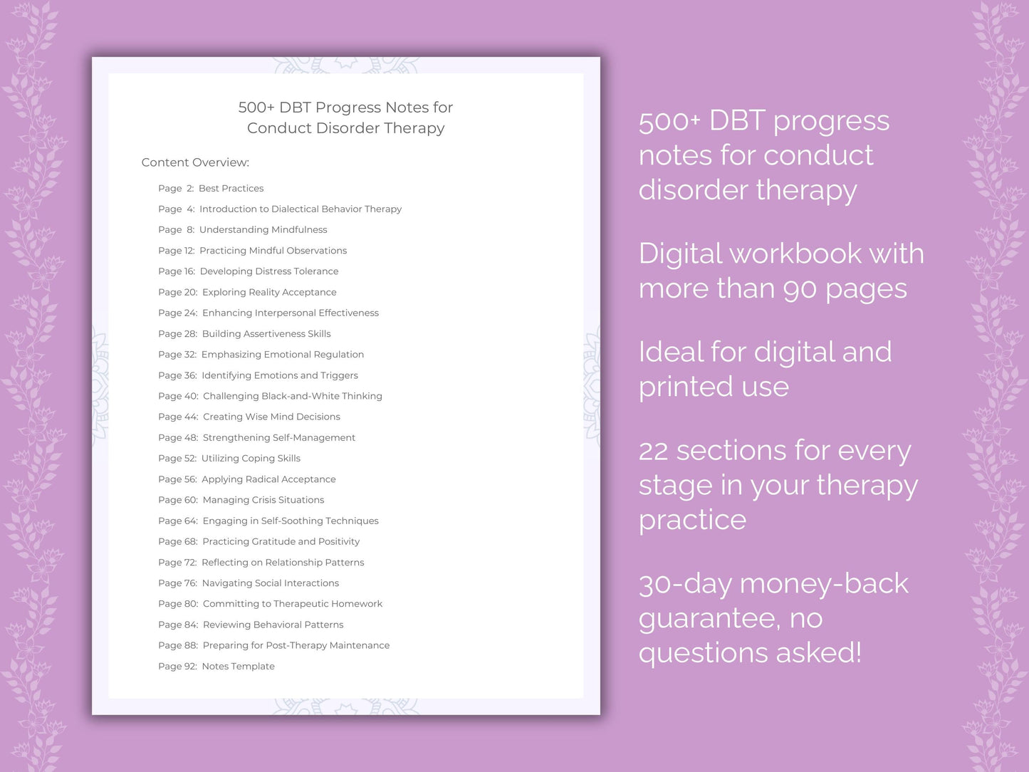 Conduct Disorder Dialectical Behavior Therapy (DBT) Therapist Worksheets